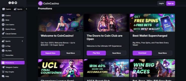A screenshot of one of the best crypto casinos, coincasino